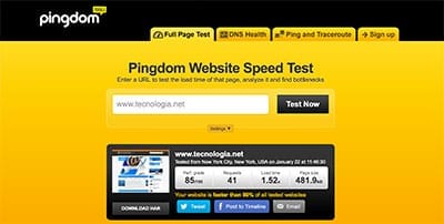 Resultados de carga de tecnologia.net en Pingdom