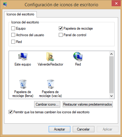 no aparece la papelera de reciclaje en Windows 8 b