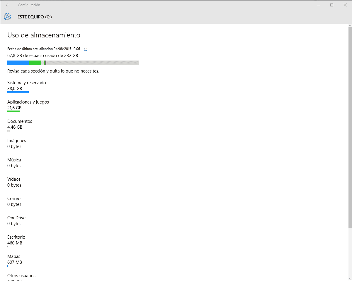 opciones de configuración de almacenamiento en Windows 10 b
