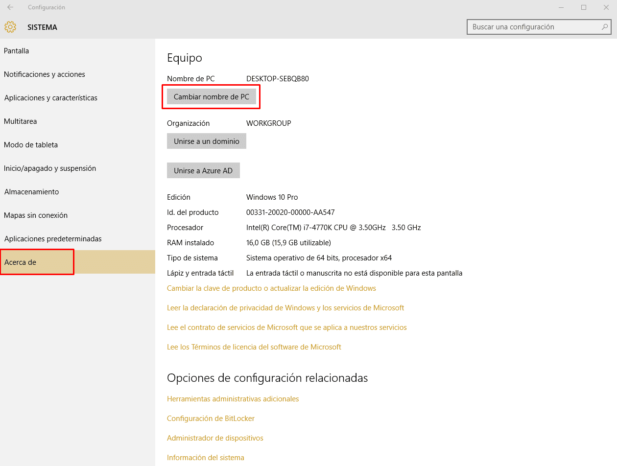 Cómo cambiar el nombre del PC en Windows 10 b