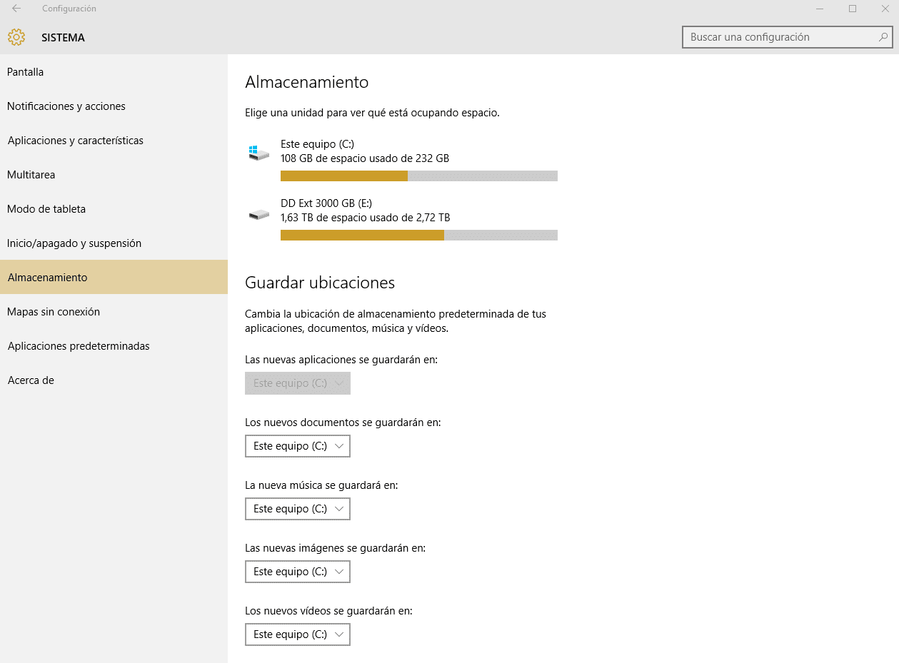 Elegir dónde se guardarán los archivos en Windows 10
