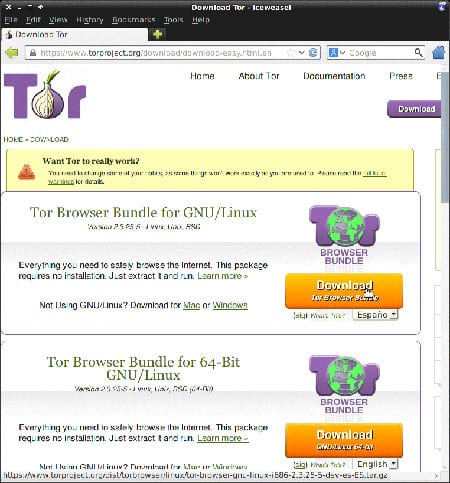 Usando el navegador Tor