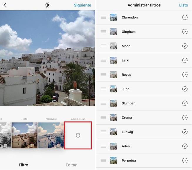 Administra los filtros de Instagram