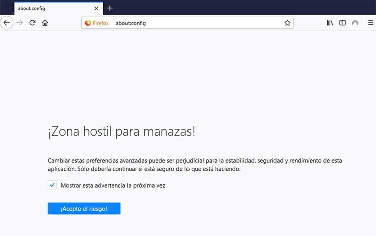 Ocultar pestañas en Firefox about-config