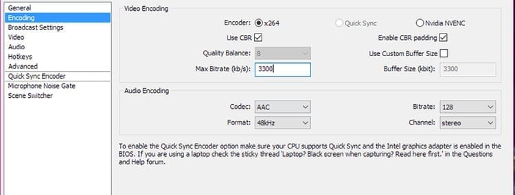 Configurazione dell'encoder OBS