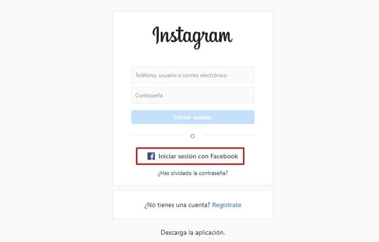Entrar en Instagram con Facebook