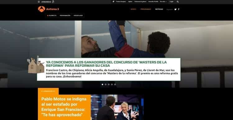 Página oficial de Antena 3 por Internet