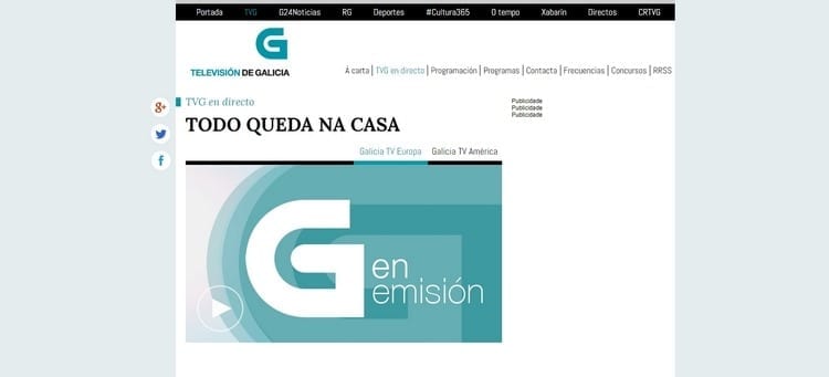 Página oficial de Televisión de Galicia Europa por Internet