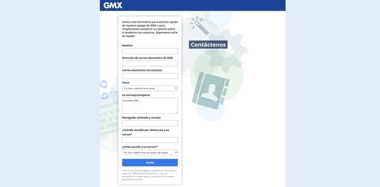 formulario contacto correo GM X