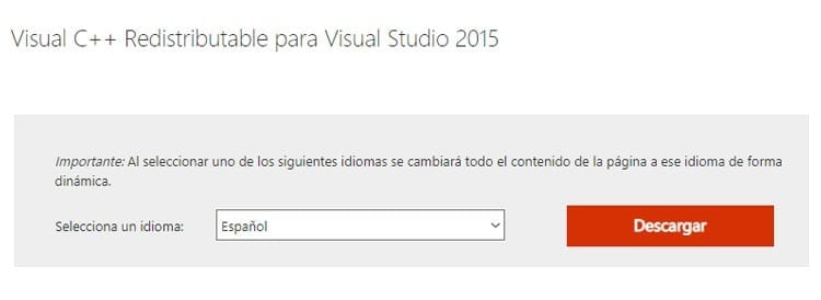 Instalar Visual C++ Redistributable para Visual Studio 2015