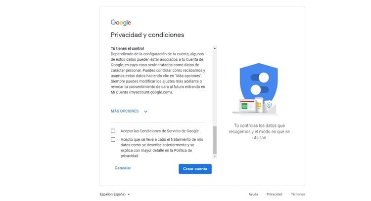 privacidad y condiciones Google