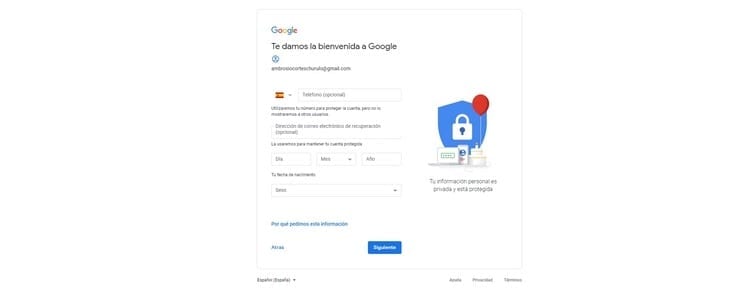 seguridad crear cuenta de Google