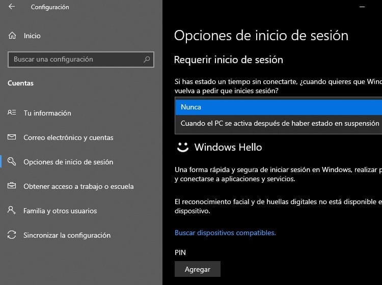 Quitar contraseña en Windows 10