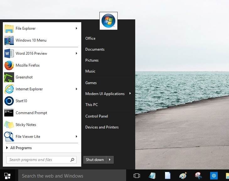 Pon el menú inicio de Windows 7 en Windows 10
